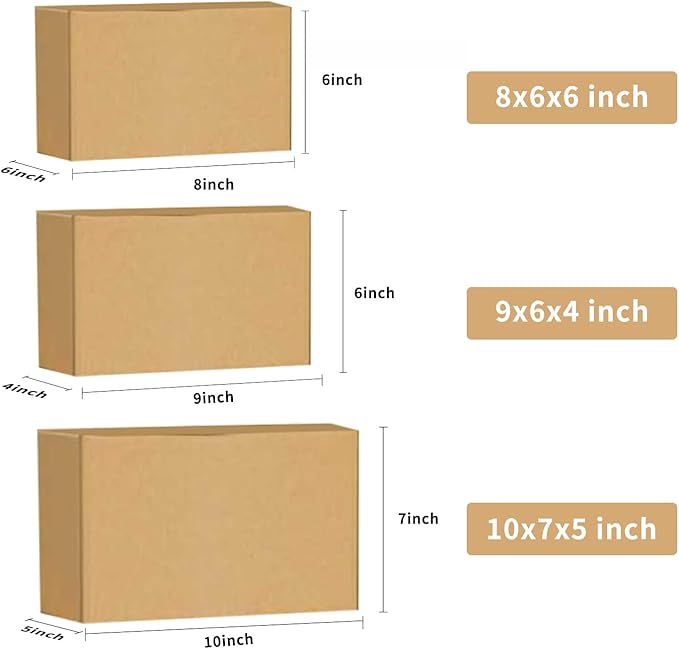 36Pcs Shipping Boxes,8x6x6 & 9x6x4 & 10x7x5 Mix and match Small Shipping Boxes,3 Sizes 12PCS Each shoe boxes cardboard.