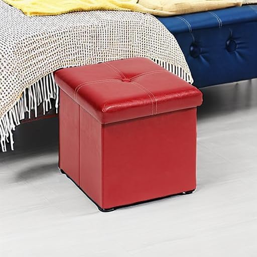 B FSOBEIIALEO Folding Storage Ottoman Cube, Faux Leather Footrest Seat Coffee Table, Red 11.8"x11.8"x11.8"