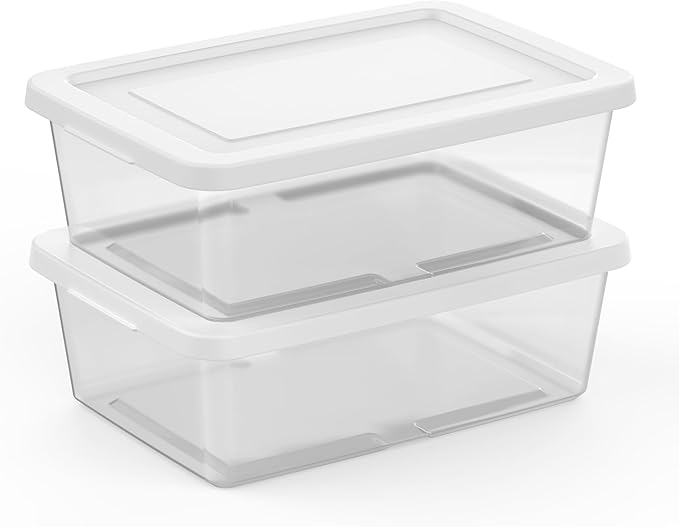 Sterilite 60 Pack Storage Box, 12 Quart Stackable Tote, Clear Plastic Container with Secure Snapping Lids for Home and Office Organization, White