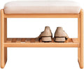 Wood Shoe Bench,2-Tier Storage Bench with Cushion Padded Seat,Entryway Bench with Shoe Storage, Small Bench for Entryway,Living Room