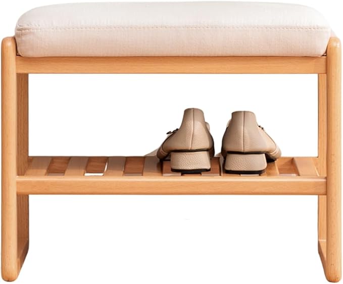 Wood Shoe Bench,2-Tier Storage Bench with Cushion Padded Seat,Entryway Bench with Shoe Storage, Small Bench for Entryway,Living Room