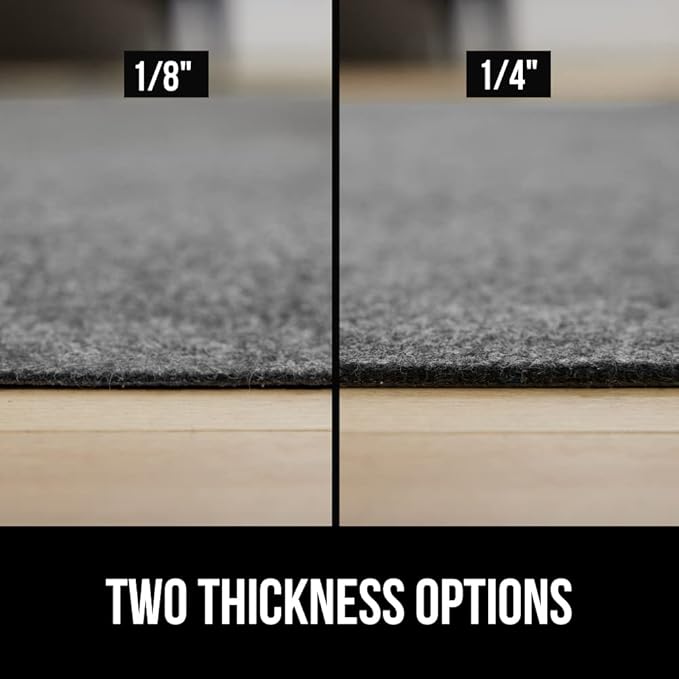 GORILLA GRIP Felt and Natural Rubber Stay in Place Slip Resistant Rug Pad, 1/8in Thick, 8x11 FT Protective Padding Under Area Rugs, Cushioned Gripper Pads, Carpet Runners, Hardwood Floors Protection