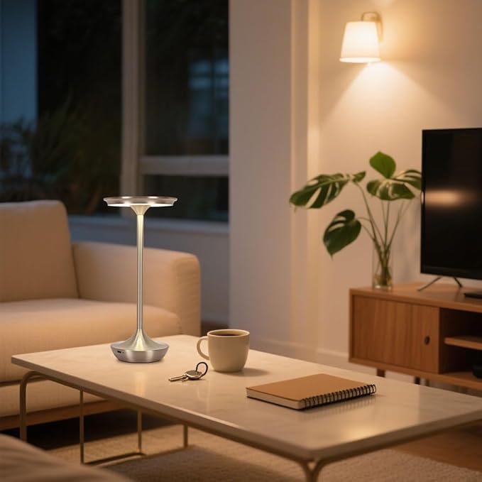 EJQ Cordless Table Lamp Rechargeable, 6000mAh Battery Operated LED Table Lights Outdoor Portable Touch Dimmable Table Lamp for Bedroom Patio Cofee Restaurant Dining Home Set of 2-Silver