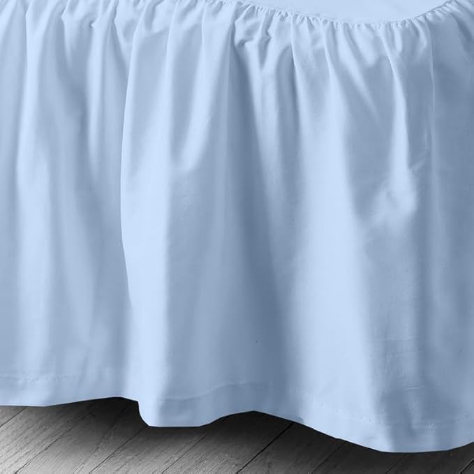Rajlinen Ruffled Bed Skirt Full, 18 Inch Drop Dust Ruffle with Split Corners, 100% Microfiber Bedskirt with Platform, Three-Sided Coverage Ruffled Gathering Design, Light Blue