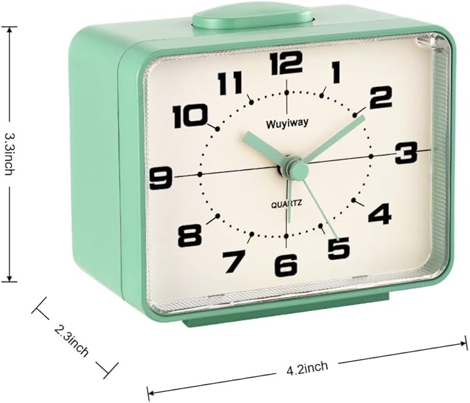 Retro Analog Alarm Clock,Battery Operated,4" Vintage Decor for Bedroom, Nightstand, Bedside, Desk, Table,Silent,Lighted on Demand and Snooze,Ascending Beep Sounds,Easy to Set(Green)