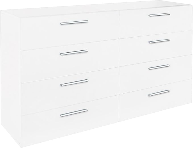 Karl home 8 Drawer Dresser, Wood White Vanity Drawer Cabinet, Bedroom Storage Cabinet TV Stand, Large Dresser Storage Chest with Deep Drawers, Bedroom Furniture，55.1 * 31.5 * 15.7 inches