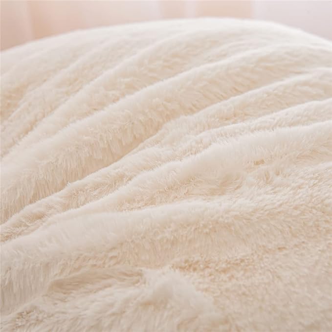 Holawakaka Standard Faux Fur Bed Rest Pillow with Arms, Rabbit Fur Reading Pillows Perfect for Adults, Teens, Kids, Arm, Back, Pregnancy Lumbar & Head Neck Coccyx Lower Back Support Cushion (Ivory)
