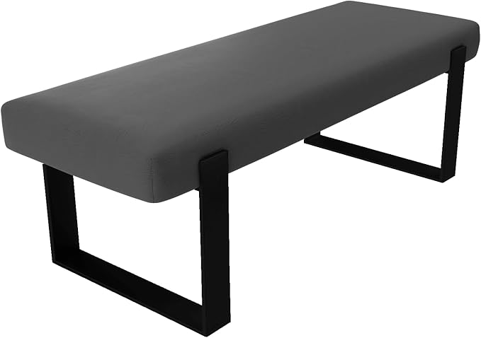 VANT Upholstered Bed Bench - Vintage Leather Grey Pewter - Matte Black - Contemporary Modern, Bedroom Bench Seat, Hallway, or Entryway