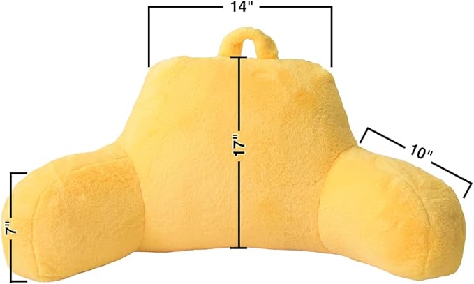 Holawakaka Reading Pillow for Sitting up in Bed Sofa Kids Teens, Backrest Pillow with Arms for Boys Girls Women Petites Pregnancy, Back Support Cushion for Couch Floor Nursery Playroom(Yellow)