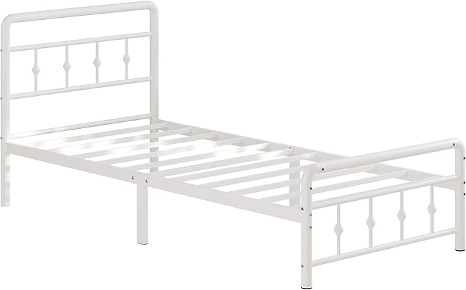 12 Inch Twin XL Bed Frames with Headboard and Footboard, Heavy Duty XL Twin Metal Mattress Foundation No Box Spring Needed, Noise Free, Easy Assembly, White
