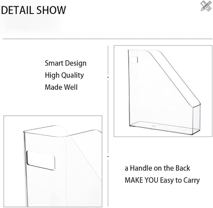 ICCGBHGO Magazine Holder, Clear Plastic Vertical File Magazine Organizer, Desktop File Magazine Book Storage Shelf for Office Desk(4PCS)