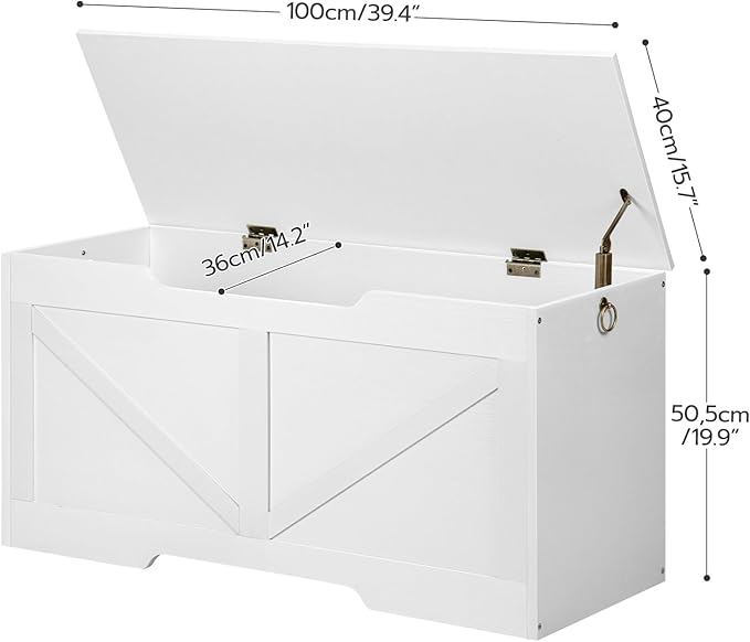 HOOBRO Storage Bench, 39.4” Retro Wooden Storage Chest with U-Shaped Cut-Out Pull, Safety Hinge, Supports 220 lb and Easy Assembly for Toy Box Organizer (White) WT771CW01