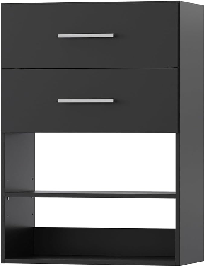 2 Drawer Short Tower Closet Unit, Modular Closet System, Wood Closet System Organizer with Storage for Walk In Closets, Clothing Rack Closet for Hanging Clothes, Bedroom, Black, 25.5"W