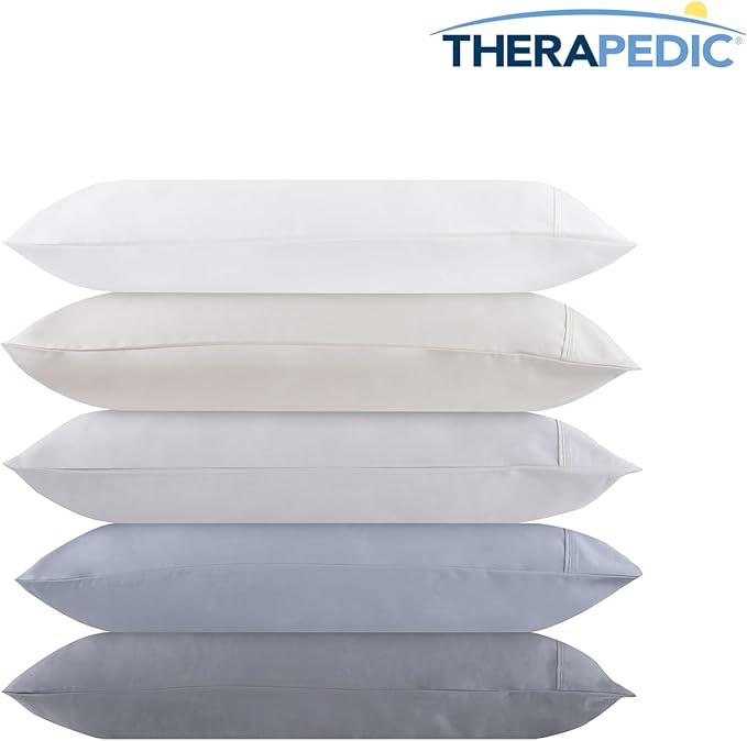 Therapedic 1000TC California King 6-Piece Sheet Set - 100% Organic Rayon Dervied from Bamboo Blend with Cooling Fiber,Ideal for Hot Sleepers - 16" Deep Pocket Fitted Sheet,Bonus Pillowcases-Light Grey