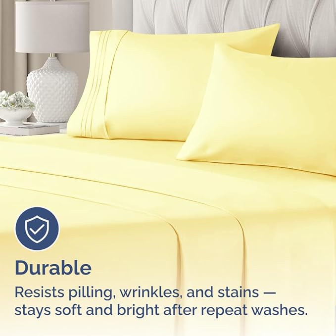 King Pillow Cases Set of 4 - Ultra Soft Hotel Quality Pillowcase Covers - Comfy, Cozy & Wrinkle Free - Shrinkage, Stain and Fade Resistant - Machine Washable Pillow Protectors - 4 Piece Set - Yellow