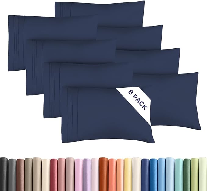 Queen Pillow Cases Set of 8 - Ultra Soft Hotel Quality Pillowcase Covers - Comfy, Cozy & Wrinkle Free - Shrink, Stain and Fade Resistant - Machine Washable Pillow Protectors - 8 Piece Set - Navy Blue