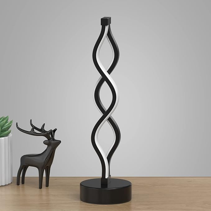 NUÜR Infinity Spiral LED Table Lamp Black, Dimmable Metallic Bedside Lamp with Touch Controller, 3 Colour Temperature, 15.8 Inch Height, Decorative Lamp for Home, Living Room