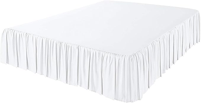 KRISHNA Ruffled Bed Skirt with Split Corners Queen, 100% Microfiber Hotel Quality, 10 Inch Drop Dust Ruffle Gathered Bedskirt with Platform, 60" x 80", White