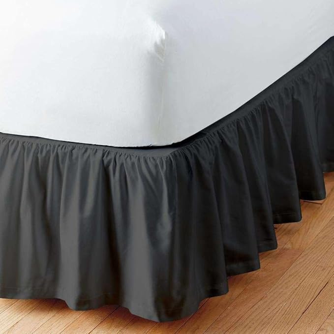 Dark Grey Solid Ruffled Bed Skirt Full-15 Inch Drop Split Corner, Microfiber Bedskirt with Platform Three Sided Coverage