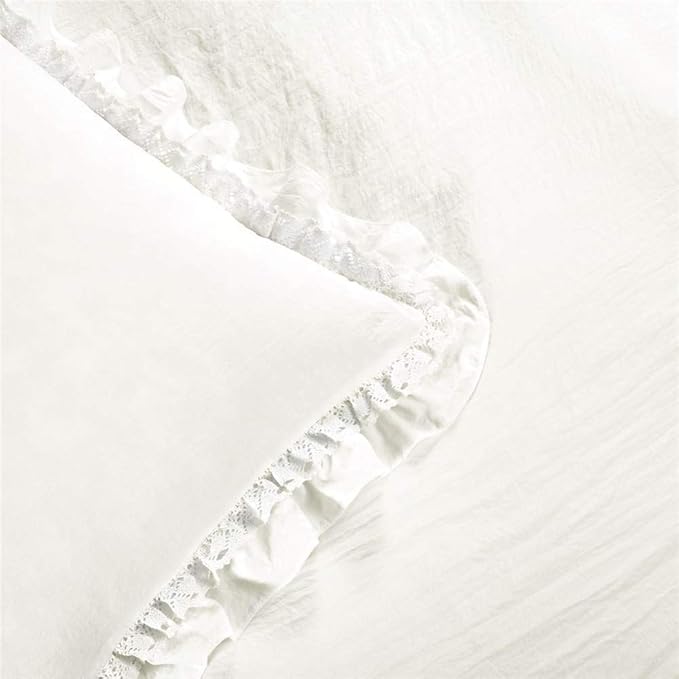 Lush Decor Ella Ruffle Lace Comforter, 2 Piece Set, Twin, Ivory - Cute Comforter - Twin Bedding Set - White Bedding - Coquette Decor - White Lace Trim - Ruffle Trim