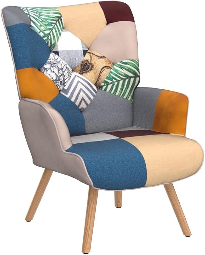 Joysoul Living Room Accent Chair Modern High Back Arm Chair, Colorful Plaid Bohemian Style Chairs for Bedroom Waiting Room