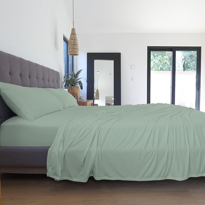 SHEEX - Original Performance Sheets Set (Full) Serene Green - Cooling Sheets - Moisture Wicking - 1 Flat Cooling Sheet, 1 Fitted Cooling Sheet, 2 Pillow Covers - Wrinkle Free - Sleep Aid