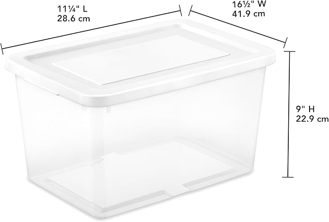 Sterilite 16 Pack Storage Box, 20 Quart Stackable Tote, Clear Plastic Container with Secure Snapping Lids for Home and Office Organization, White