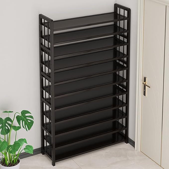Tall Shoe Cabinet with Clear Doors, Large Capacity Bamboo Shoe Cabinet, 40-45 Pairs Shoe Rack Organizer for Closet Entrance, Hallway, Living Room, Bedroom