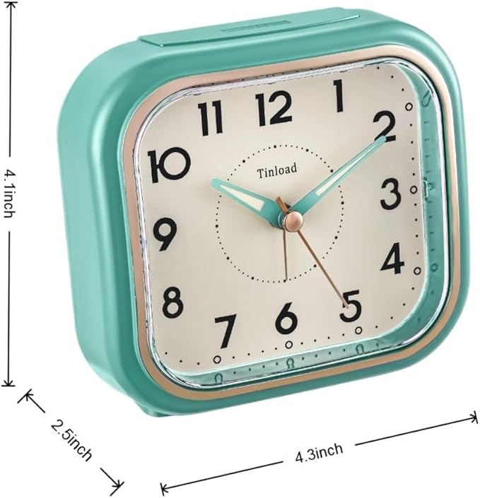 4.5" Vintage Retro Analog Alarm Clock, Super Silent Non Ticking Clock with Manual Light, Snooze, Battery Operated, Simply Design, for Living Room, Bedroom, Bedside, Desk(Green)