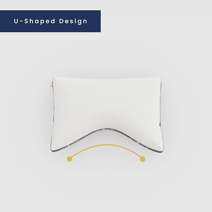 Eli & Elm | Best Ergonomic Side Sleeper Pillow for Neck Pain. Supportive Cooling Memory Foam Fill with Luxury Breathable Cover. U-Shape Contoured Design. Queen Size Bed Pillow
