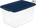 Sterilite 18-Pack Color Program, Large Clear Plastic Storage Bins with Lids, 64 Quart, Blue - Stackable Organizing Container Boxes for Closet, Bathroom, and Office
