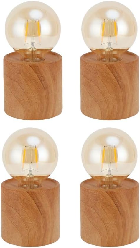 JHY DESIGN Set of 4 Wood Grain Table Lamp 6.5" Tall Cordless Lamp Light with Edison Style Bulb and 6 Hours Timer Battery Operated Lamp Great for Living Room Weddings Parties Patio Indoors Outdoors