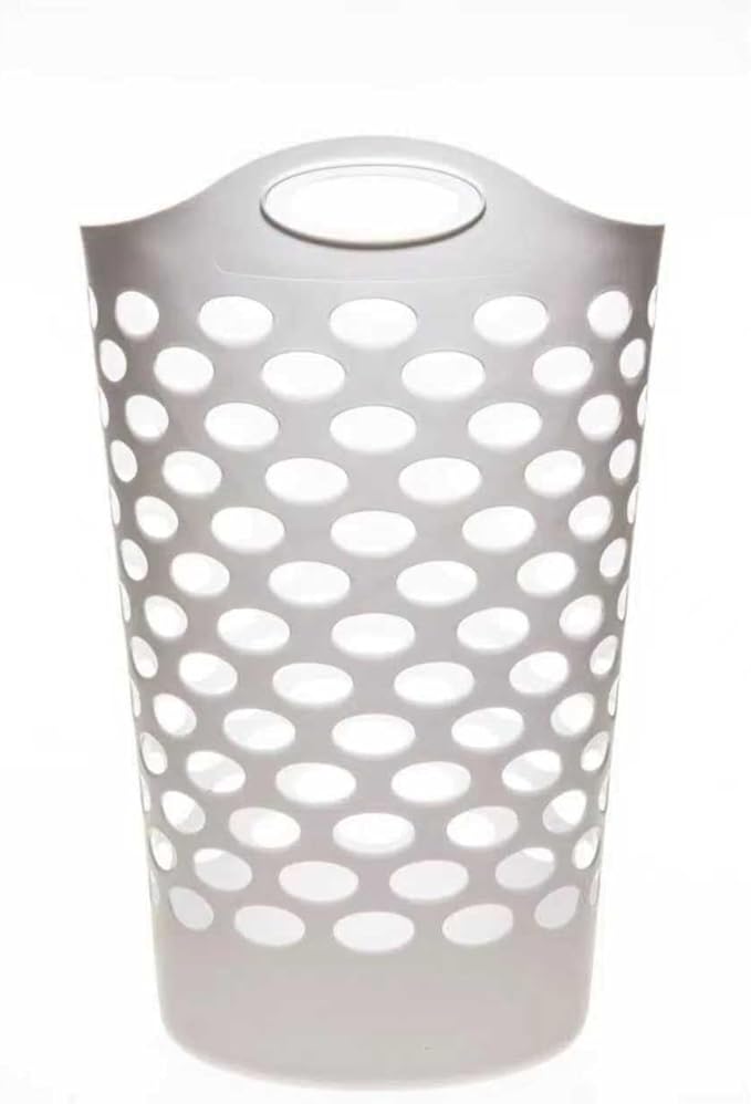 3 Pack Round Plastic Laundry Hamper with Handles, Lightweight & Flexible, 2.2 Bushels Large Capacity, Easy to Clean, Space Saving Laundry Basket for Bedroom, Dorm, Bathroom, White