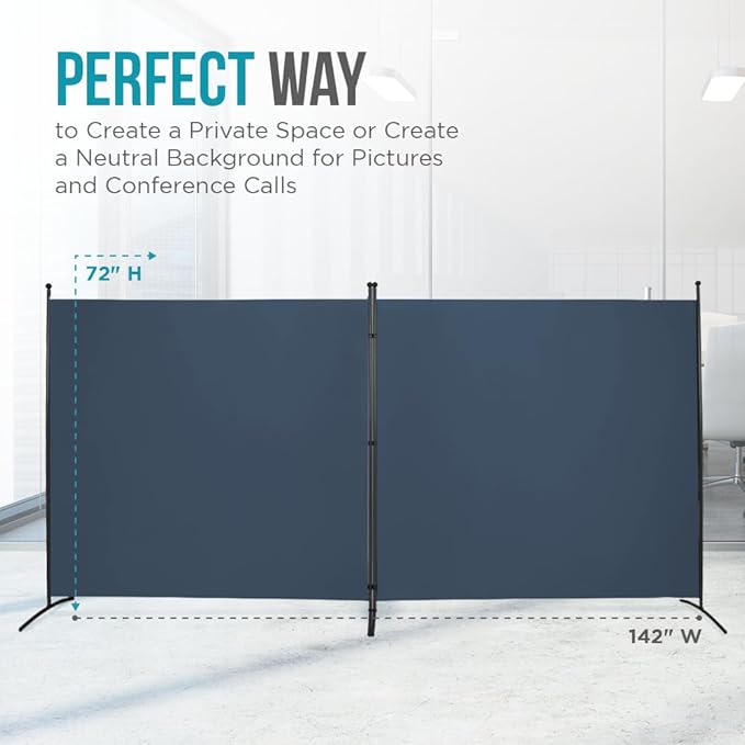 SteelAid Room Divider (Double Panel) – Folding Partition Privacy Screen for Office, Classroom, Dorm Room, Kids Room, Studio, Conference - 142" x 72" - Easy to Assemble, Freestanding & Foldable