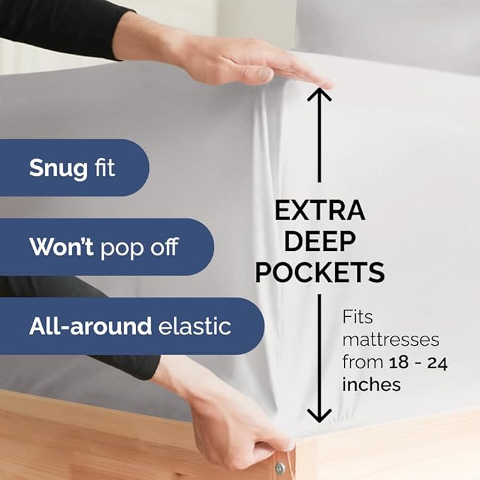 Extra Deep King Sheet Set - 6 Piece Breathable & Cooling Sheets - Hotel Luxury Bed Sheets Set - Easy & Secure Fit - Soft, Wrinkle Free & Comfy Sheets Set - French Grey Sheet Set w/Extra Deep Pockets