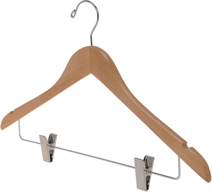 Quality Wooden Skirt Hangers with Clips 80-Pack Natural Pants Hangers with Adjustable Chrome Metal Clips, Swivel Hook, Coat, Jacket, Blouse Suit Hangers (Natural, 80)