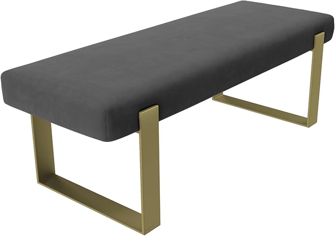 VANT Upholstered Bed Bench - Micro Suede Charcoal Grey - Burnished Brass - Contemporary Modern, Bedroom Bench Seat, Hallway, or Entryway