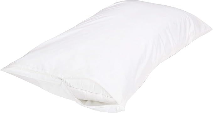 Amazon Basics King Pillow Pillowcase with Zipper, 100% Cotton Hypoallergenic, Pillow Protector, White (37 x 21 Inches), Pillows Not Included
