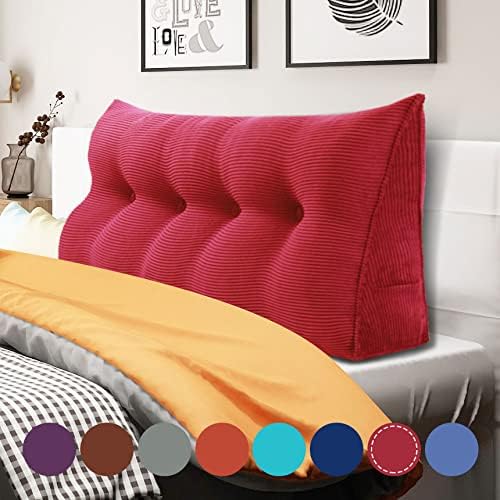 WOWMAX 100% Cotton Corduroy Headboard Pillow – Full Size Back Support Reading Wedge for Bed & Daybed, Plush Handmade Bolster Cushion with Removable Cover, Cozy Bed Rest Pillow, Red