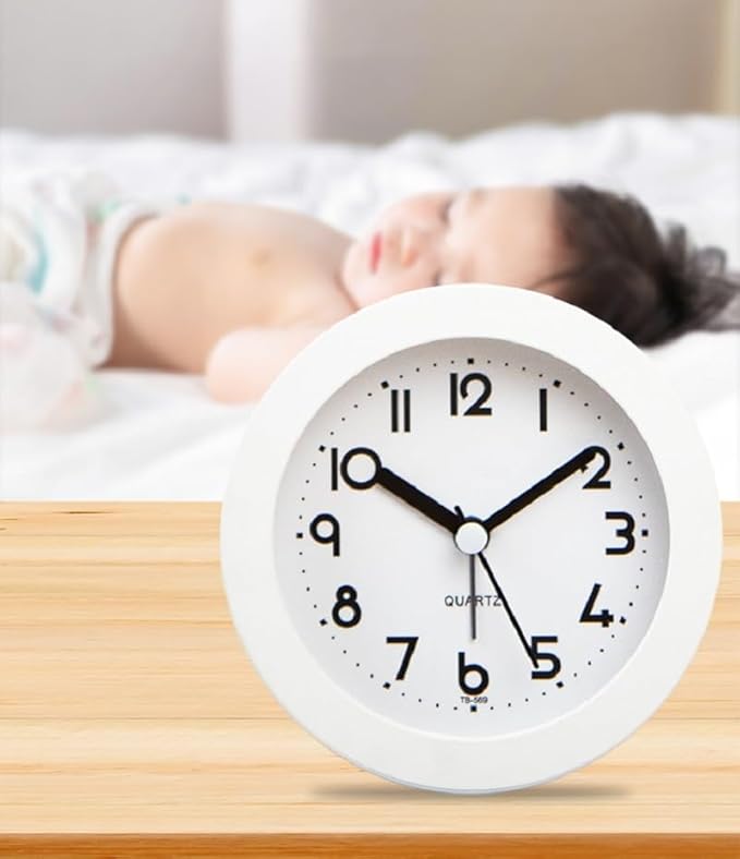 Alarm Clock with Backlight, 4 Inches White Desk Clock (White)