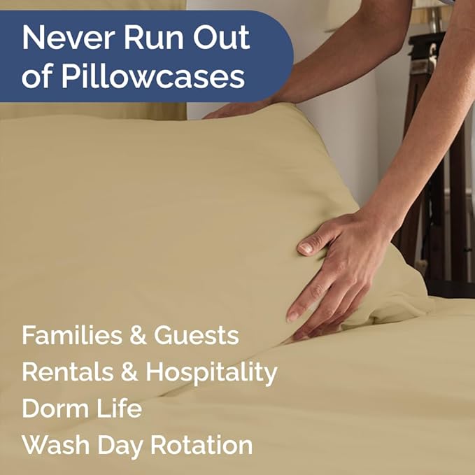 Queen Pillow Cases Set of 8 - Ultra Soft Hotel Quality Pillowcase Covers - Comfy & Wrinkle Free - Shrink, Stain and Fade Resistant - Easy-Care, Machine Washable Pillow Protectors - 8 Pcs Set - Beige
