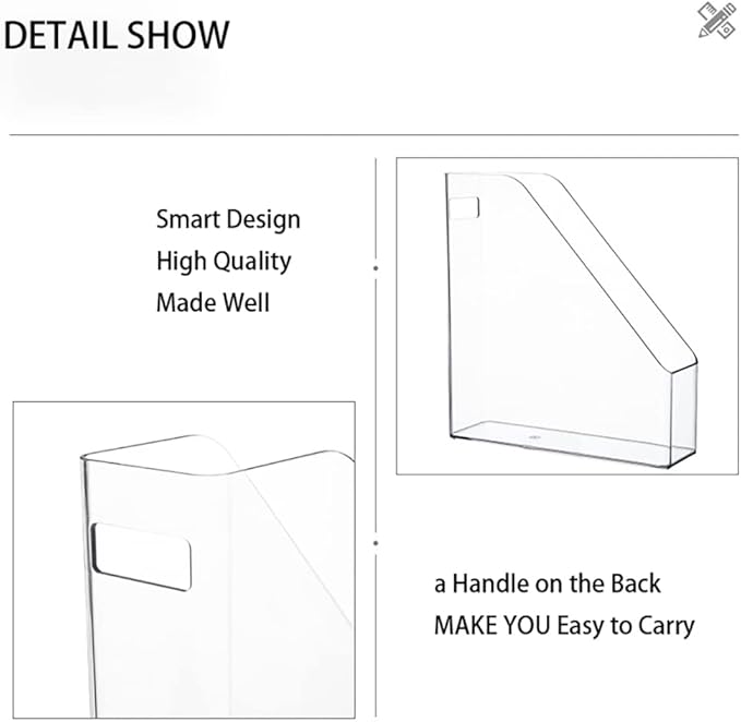 ICCGBHGO Magazine Holder, Clear Plastic Vertical File Magazine Organizer, Desktop File Magazine Book Storage Shelf for Office Desk(2PCS)
