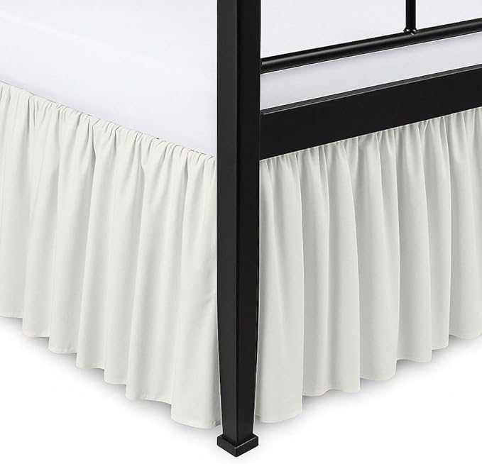 Ruffled Bed Skirt Split Corners with Platform, Tailored Fit Hotel Quality Wrinkle Free Ultra-Soft Microfiber Dust Ruffle, Upto 21 Inch Drop, Full, Ivory