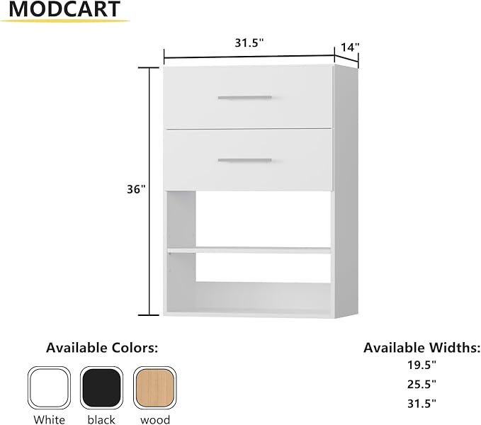 2 Drawer Short Tower Closet Unit, Modular Closet System, Wood Closet System Organizer with Storage for Walk In Closets, Clothing Rack Closet for Hanging Clothes, Bedroom, White, 31.5"W