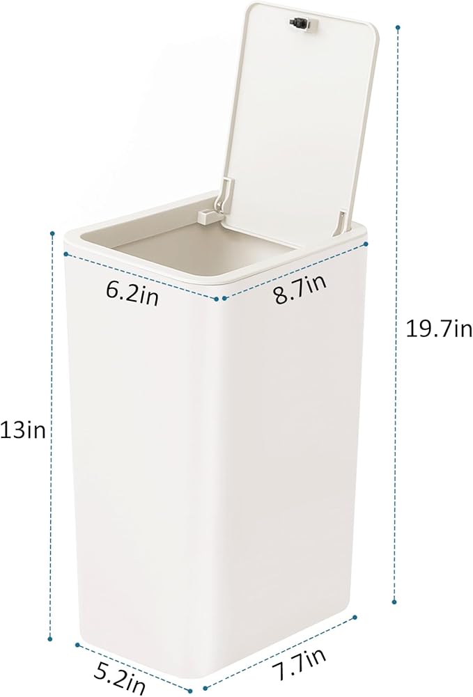 TIPGO Bathroom Trash Can with Lid, 10 Liter/ 2.6 Gallon Slim Garbage Can, Small Trash Bin Waste Basket with Pop-Up Lid for Kitchen, Bedroom, Living Room, Office (White)