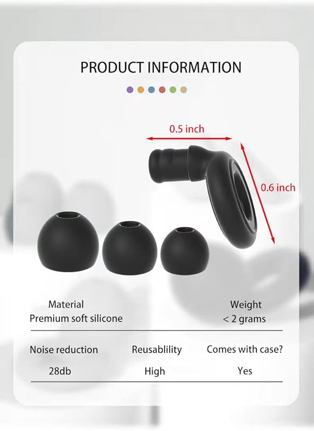 6 Pairs Soft Silicone Earplugs Reusable Noise-Reducing for Concerts, Sleep, Focus, Travel, Adjustable Size 28dB (SNR) Noise Reduction Black