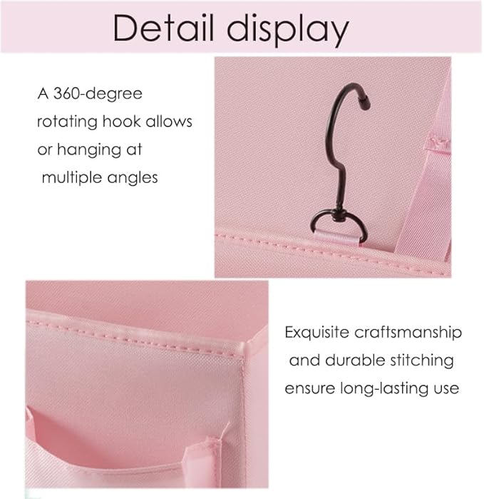 LASAMOLL Bedside Caddy Bedside Storage Organizer,Bed Caddy With Thickened Material Suitable for Homes, Dormitories, Hospitals, Cribs, RVs，Great for Magazines,Books,Remote, Phone (Pink)
