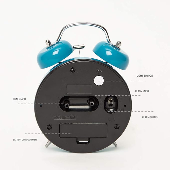 [Loud Alarm for Deep Sleepers) 4'' Twin Bell Alarm Clock with Backlight for Bedroom and Home Decoration(Blue)