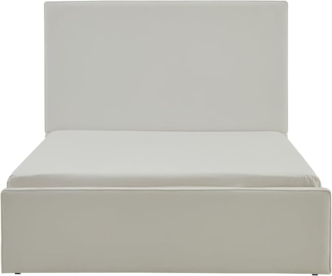 Queen Size Upholstered Bed Frame, 52" High Headboard Wingback Bedframe, Lucas Tall Headboard Floor Platform Beds, No Box Spring Needed No Noise/Minimalist/Coconut Micro Suede, White