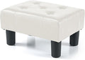 BRIAN & DANY Small Foot Stool, Leather Foot Stools with Legs, Stable Small Footstool for Living Room, White